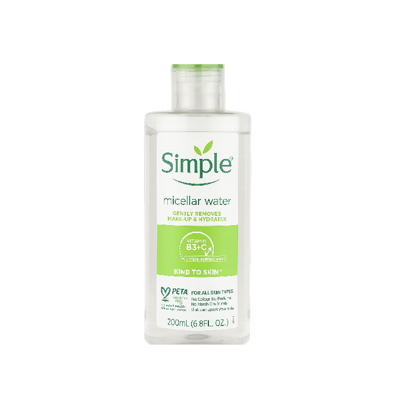 میسلار واتر سیمپل مناسب انواع پوست حتی پوست‌های حساس پاک‌کننده سنگین‌ترین آرایش‌ها حجم 200 میلی لیتر